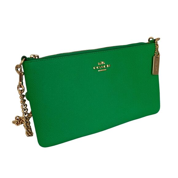 COACH Green Pebble Leather Crossbody Bag Wristlet Gold Chain Strap New - Picture 4 of 12